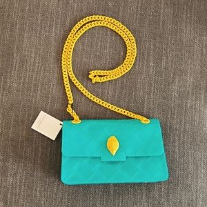 NWT $165 Kurt Geiger London Clear Kensington Medium Vinyl Shoulder Bag Turquoise